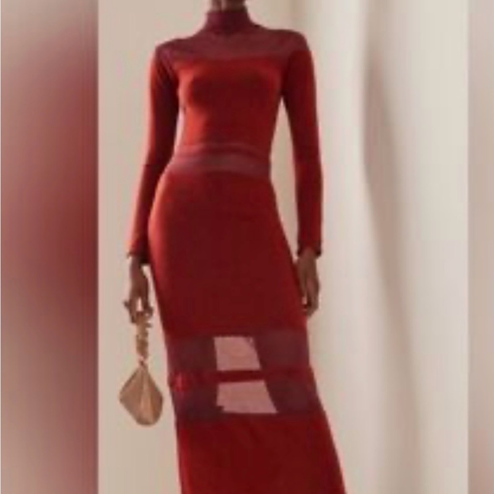 Cult Gaia Bank Knit sheer panel Long Sleeve Dress size S-M